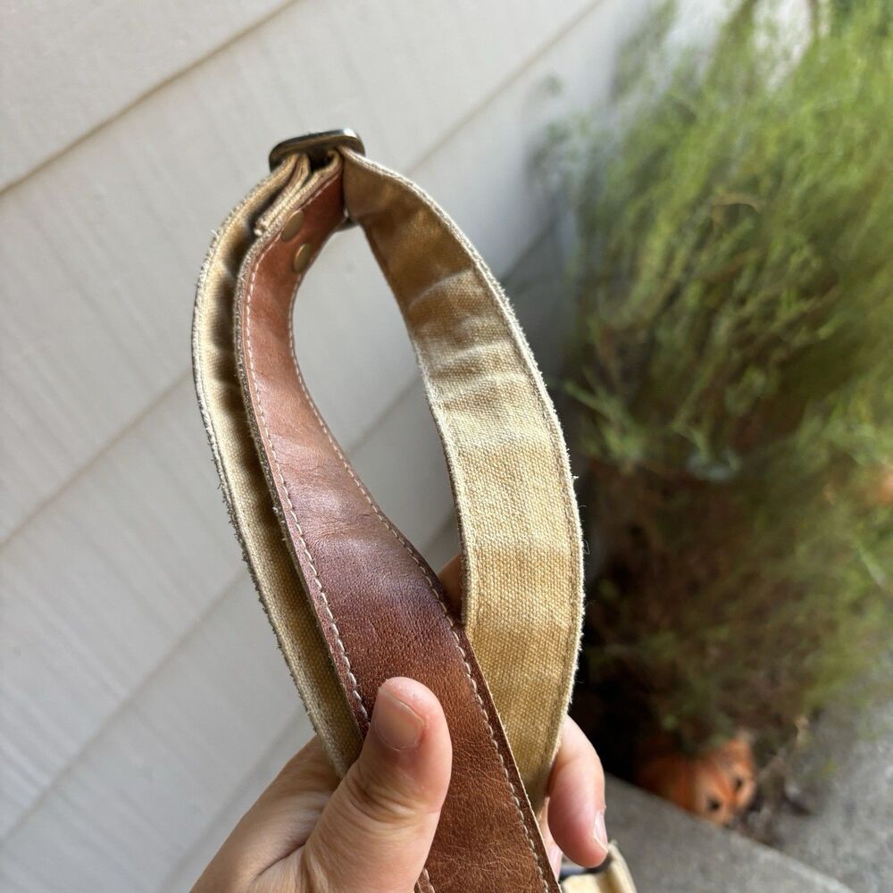 Vintage canvas leather postal messenger crossbody bag fringe trim boho - Picture 8 of 8